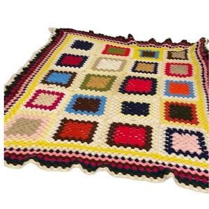 Vintage afghan granny square handmade crocheted blanket Multicolored 67”x 47”
